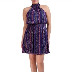 BCBG Paris Blue and Pink floral Mini Dress L